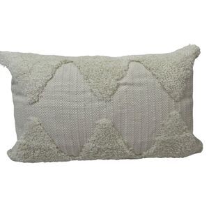Ivory Tufted Throw Pillow Woven Embroidered Diamond Lumbar Farmhouse Modern